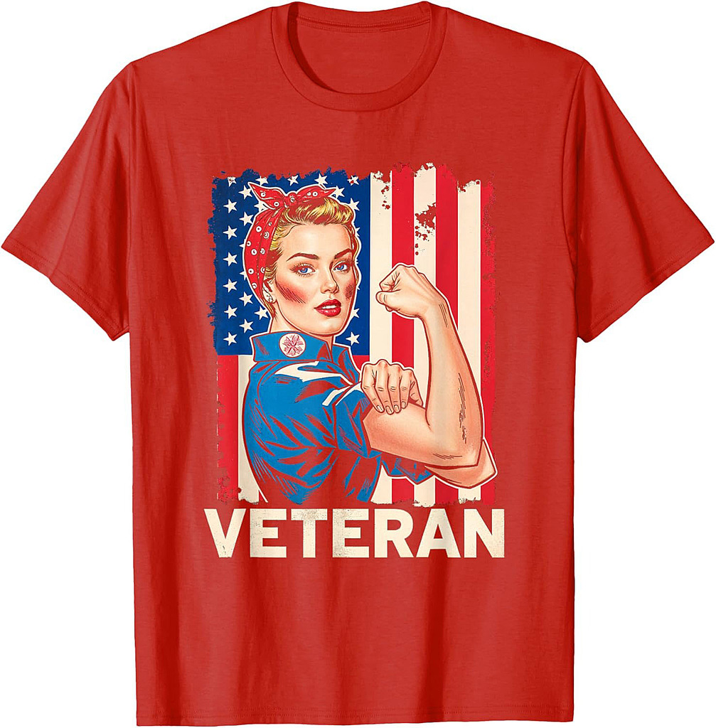Veteran Strong Woman Rosie Patriotic USA Veteran T-Shirt