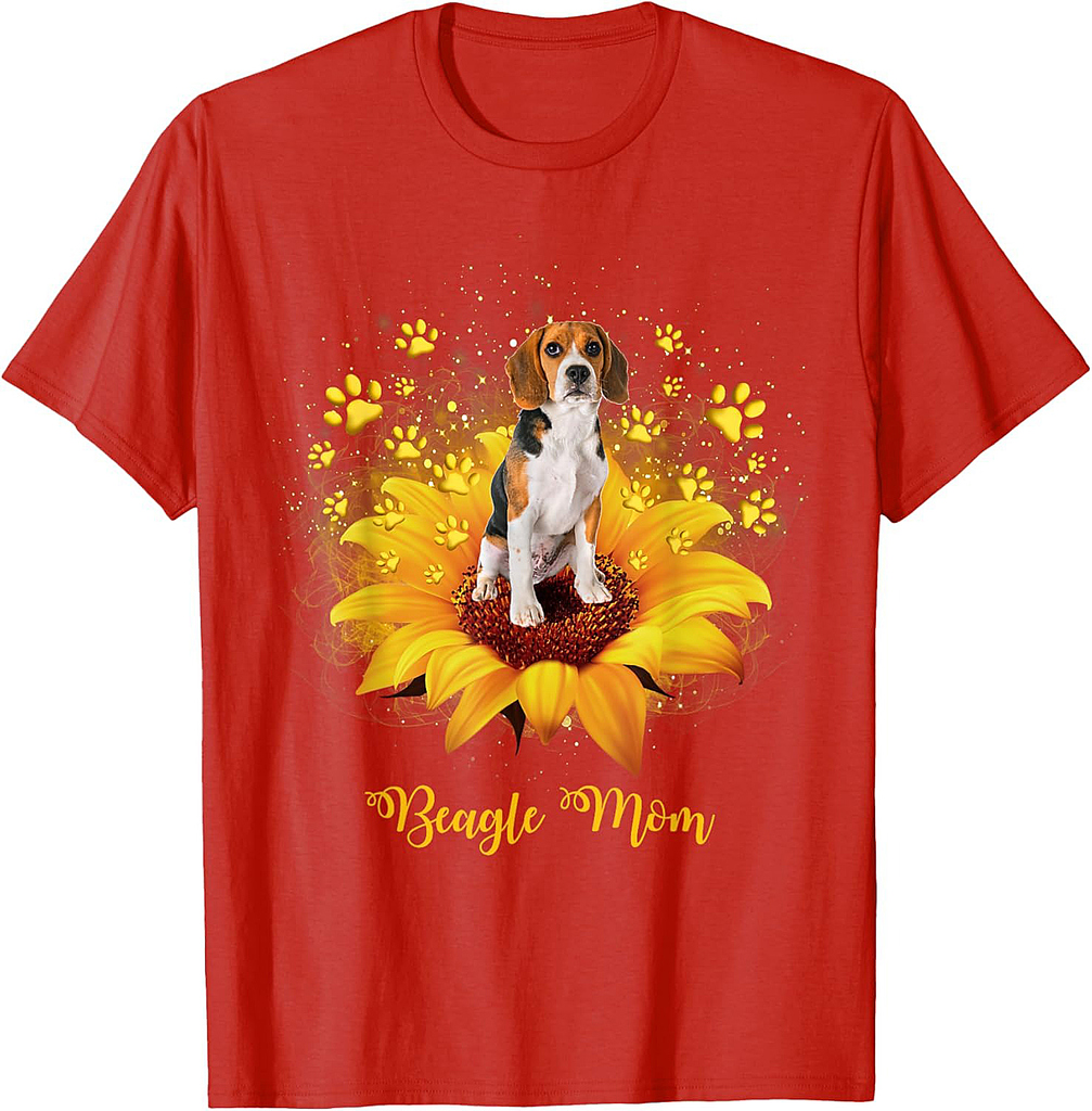 Beagle Mom Sunflower With Dog Paw Mother's Day T-Shirt
