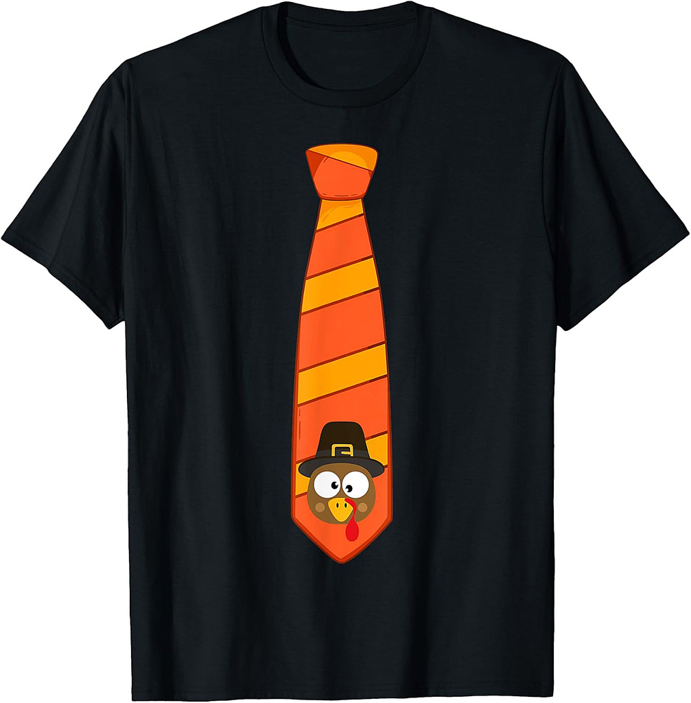 Funny thanksgiving tie with turkey for family dinner T-Shirt