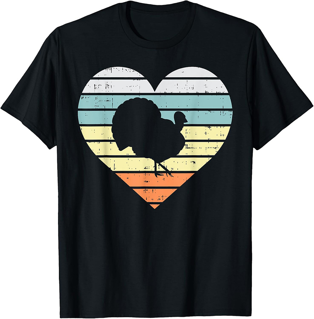 Turkey Day Heart Sunset Retro Thanksgiving Fall Women Gift T-Shirt