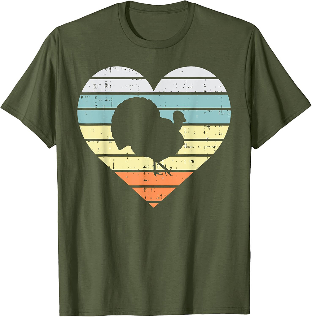 Turkey Day Heart Sunset Retro Thanksgiving Fall Women Gift T-Shirt