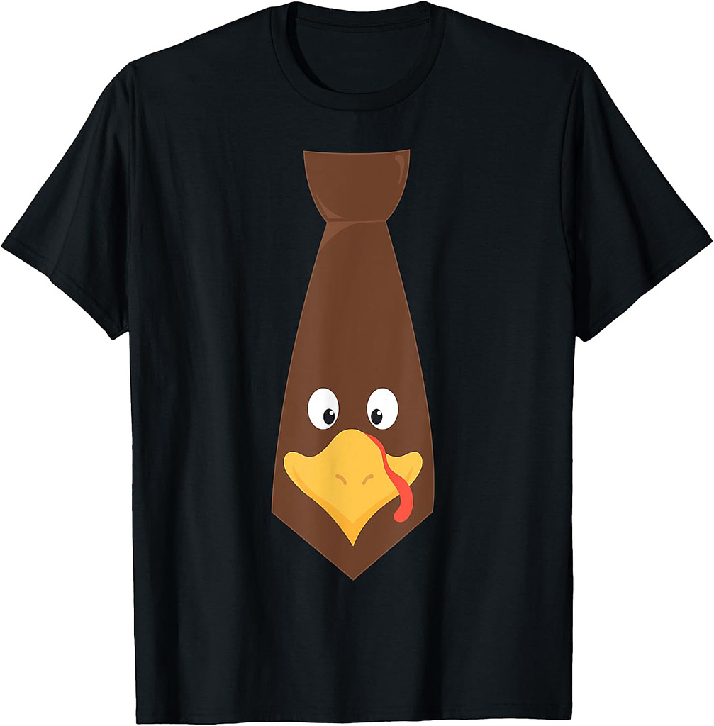 Turkey Face Tie Thanksgiving Toddler Boys Girls Fall Outfit T-Shirt