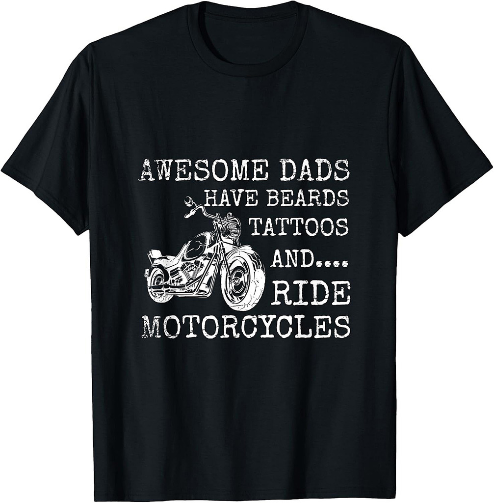 Fathers Day Bearded Dad Motorcycle Lover Biker Tattoo T-Shirt