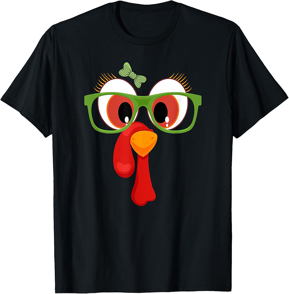 Funny Thanksgiving Turkey Girl Face Sunglasses Brown Eyes 01 T-Shirt