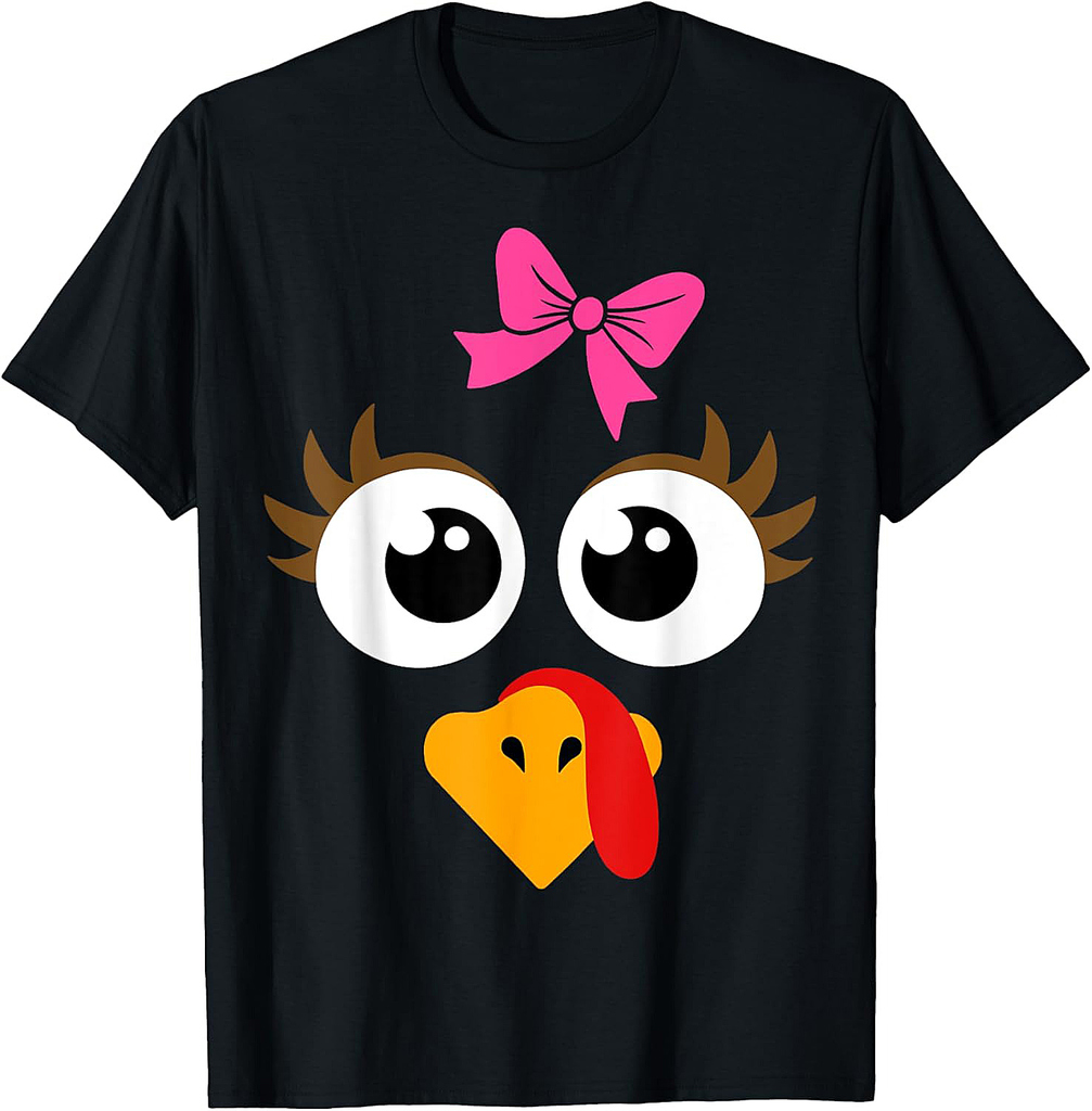 Cute Thanksgiving Turkey Face Shirt Women Girls Turkey Day T-Shirt
