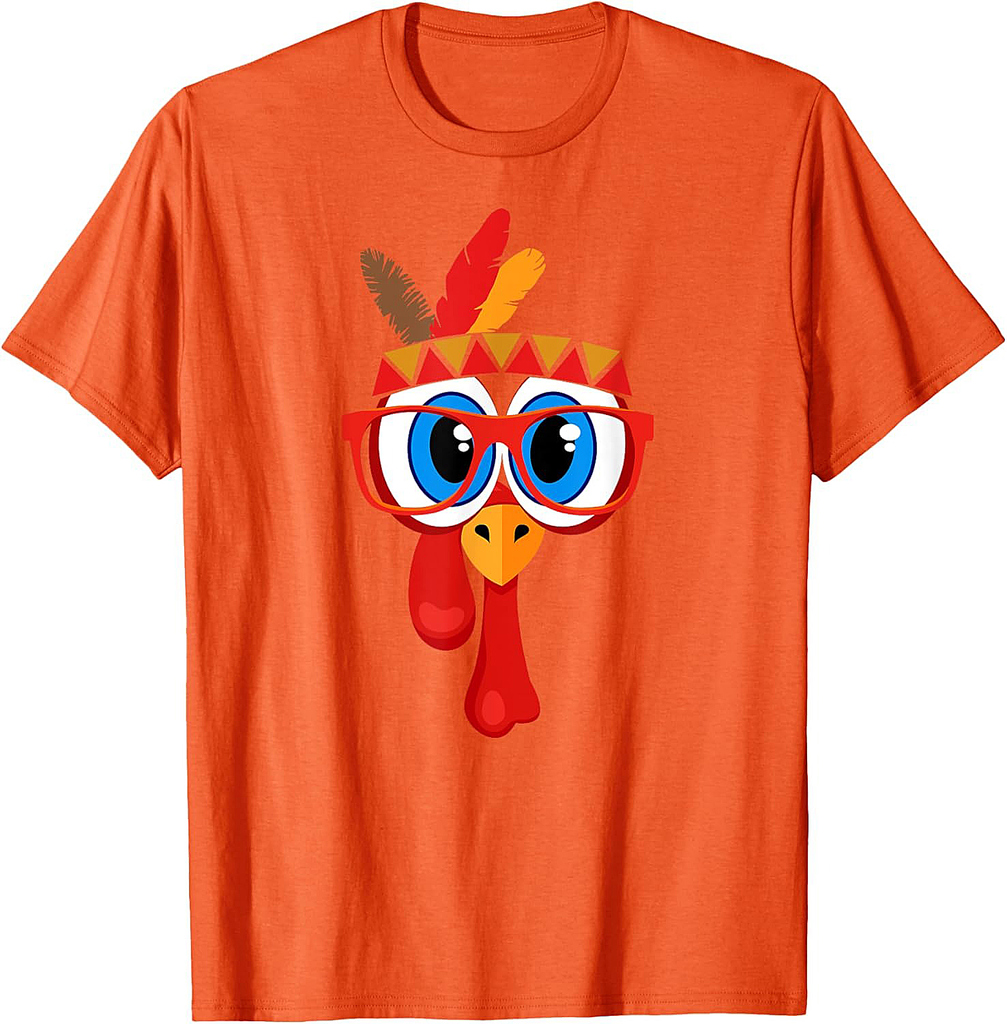 Funny Thanksgiving Cute Turkey Face Sunglasses Blue Eyes T-Shirt