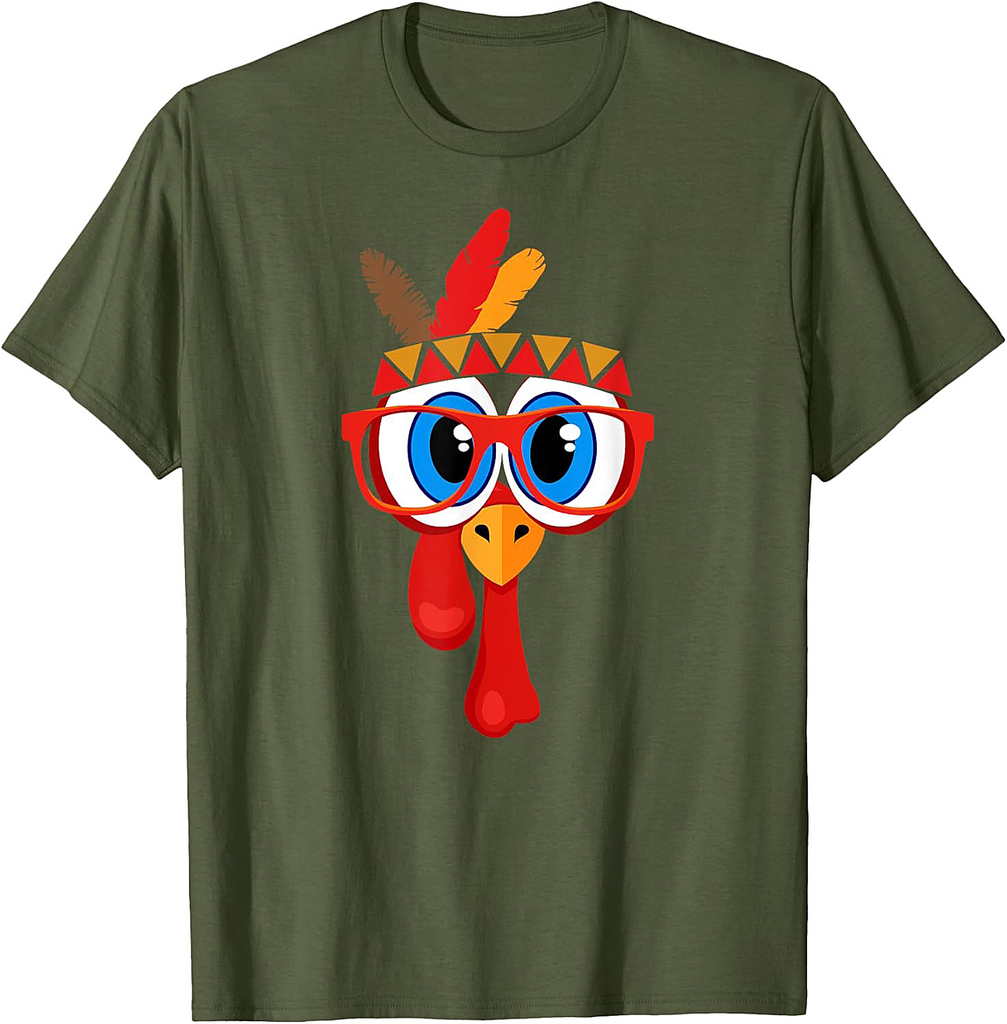 Funny Thanksgiving Cute Turkey Face Sunglasses Blue Eyes T-Shirt