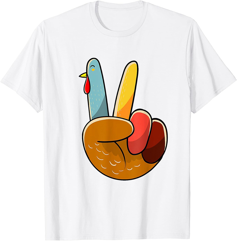 Turkey Peace Hand Sign Thanksgiving Thankful Women Girl T-Shirt