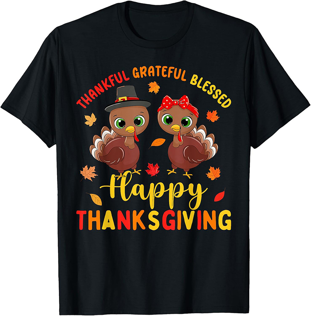 Thankful Grateful Blessed Thanksgiving Turkey Women Girls T-Shirt