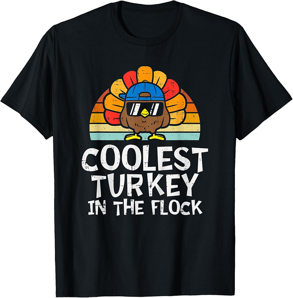 Coolest Turkey In The Flock Shirt Toddler Boys Thanksgiving T-Shirt