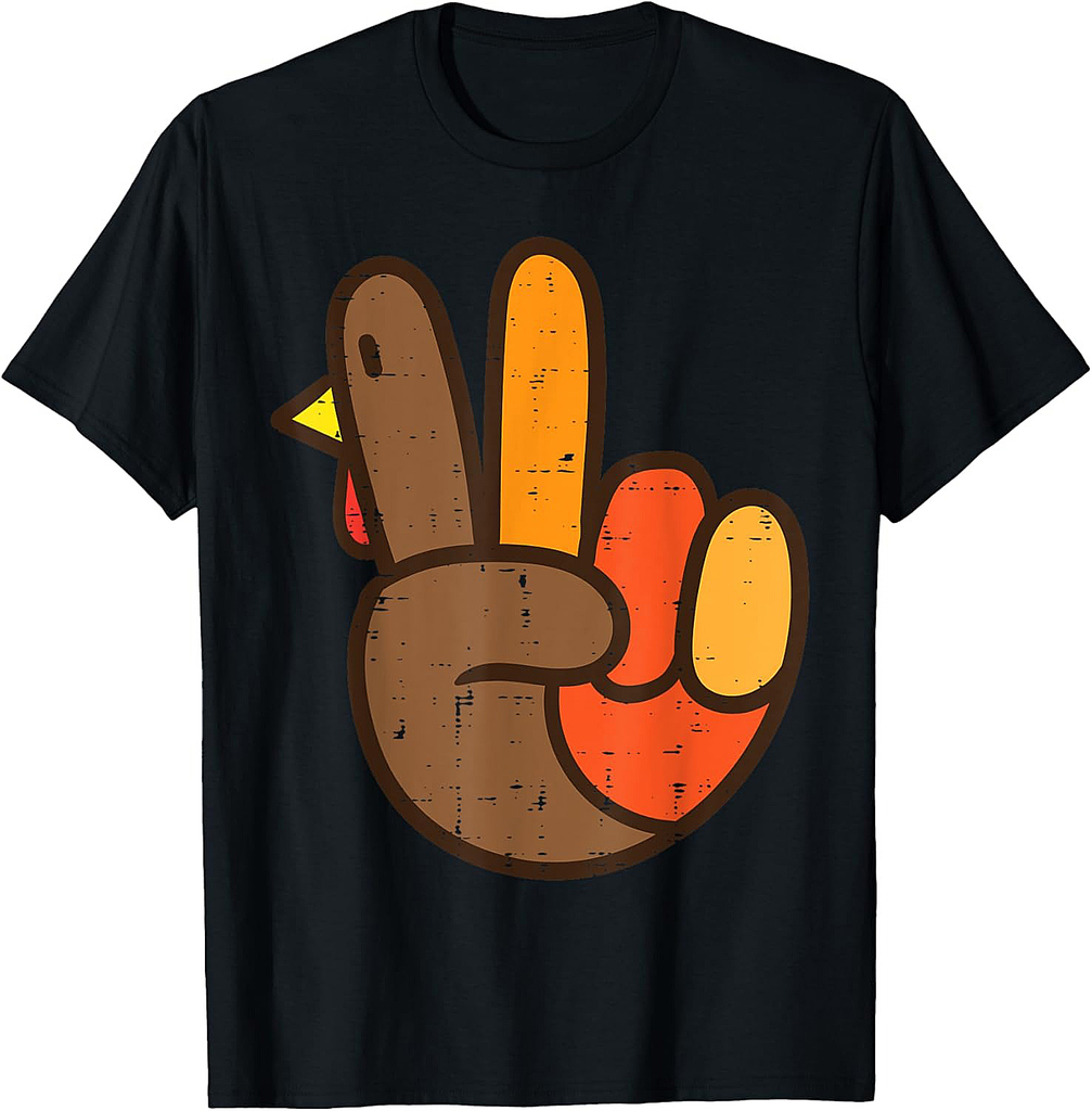 Peace Sign Turkey Hand Cool Thanksgiving Hippie Men Women T-Shirt