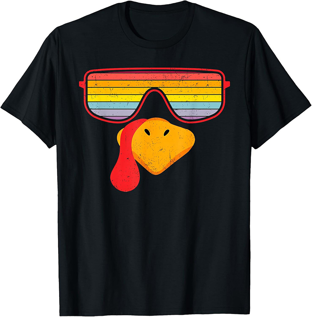 Vintage Turkey Face Thanksgiving Sunglasses Bow Costume Boy T-Shirt