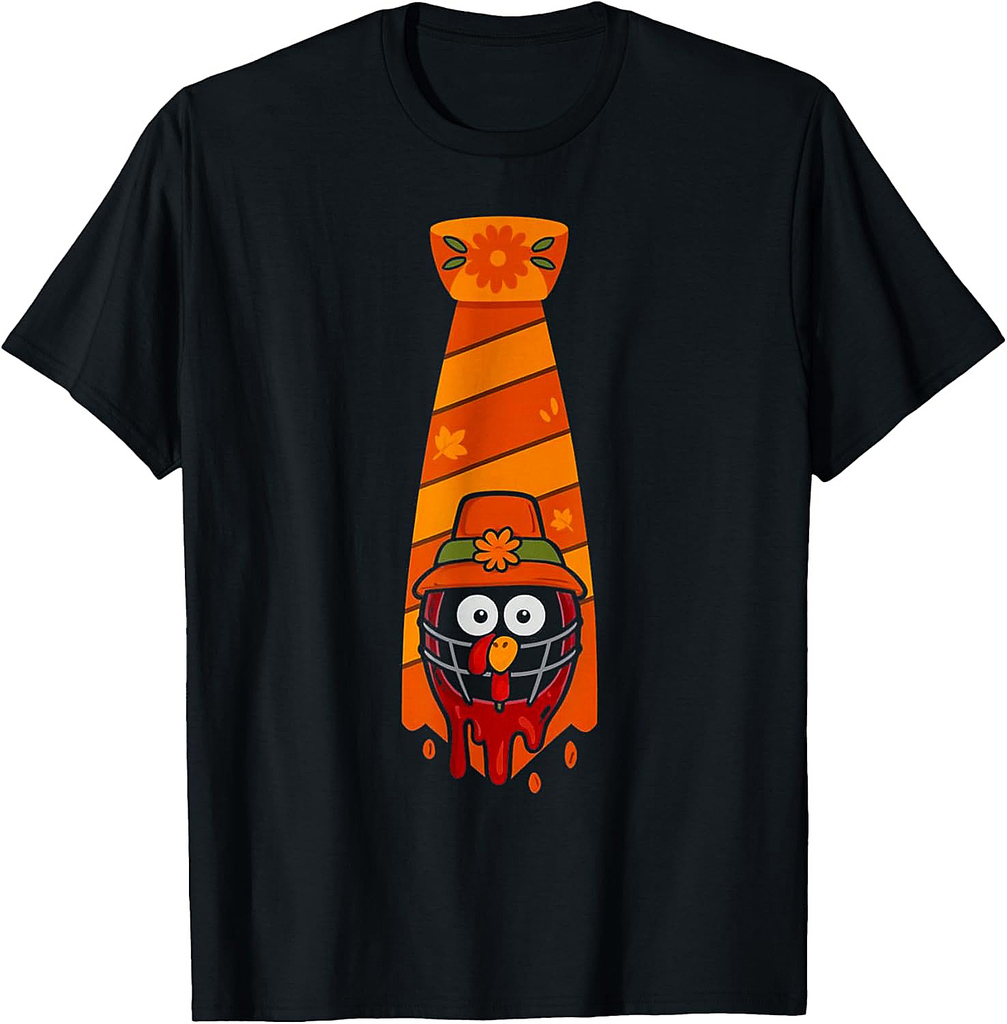 Funny Turkey Pilgrim Fall Tie Thanksgiving Humor T-Shirt