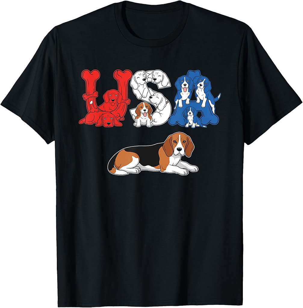 Funny Beagle American USA Flag 4th of July Womens Mens T-Shirt