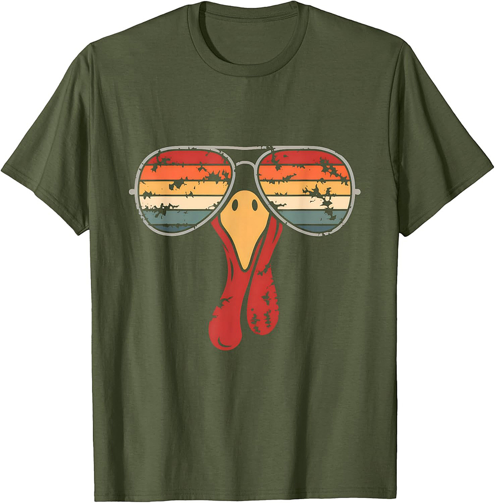 Cool Vintage Turkey Face With Sunglasses Thanksgiving T-Shirt