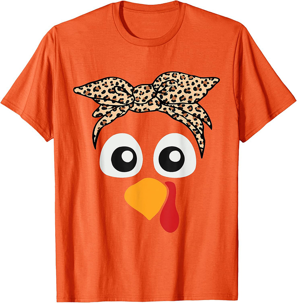 Turkey Face Leopard Headband Womens Thanksgiving Pilgrim T-Shirt