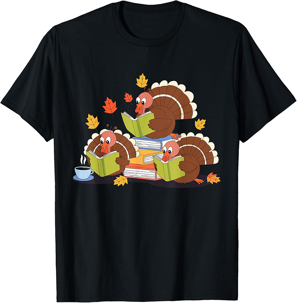 Turkey Reading Books Fall Thanksgiving Teacher Book Lovers 02 T-Shirt