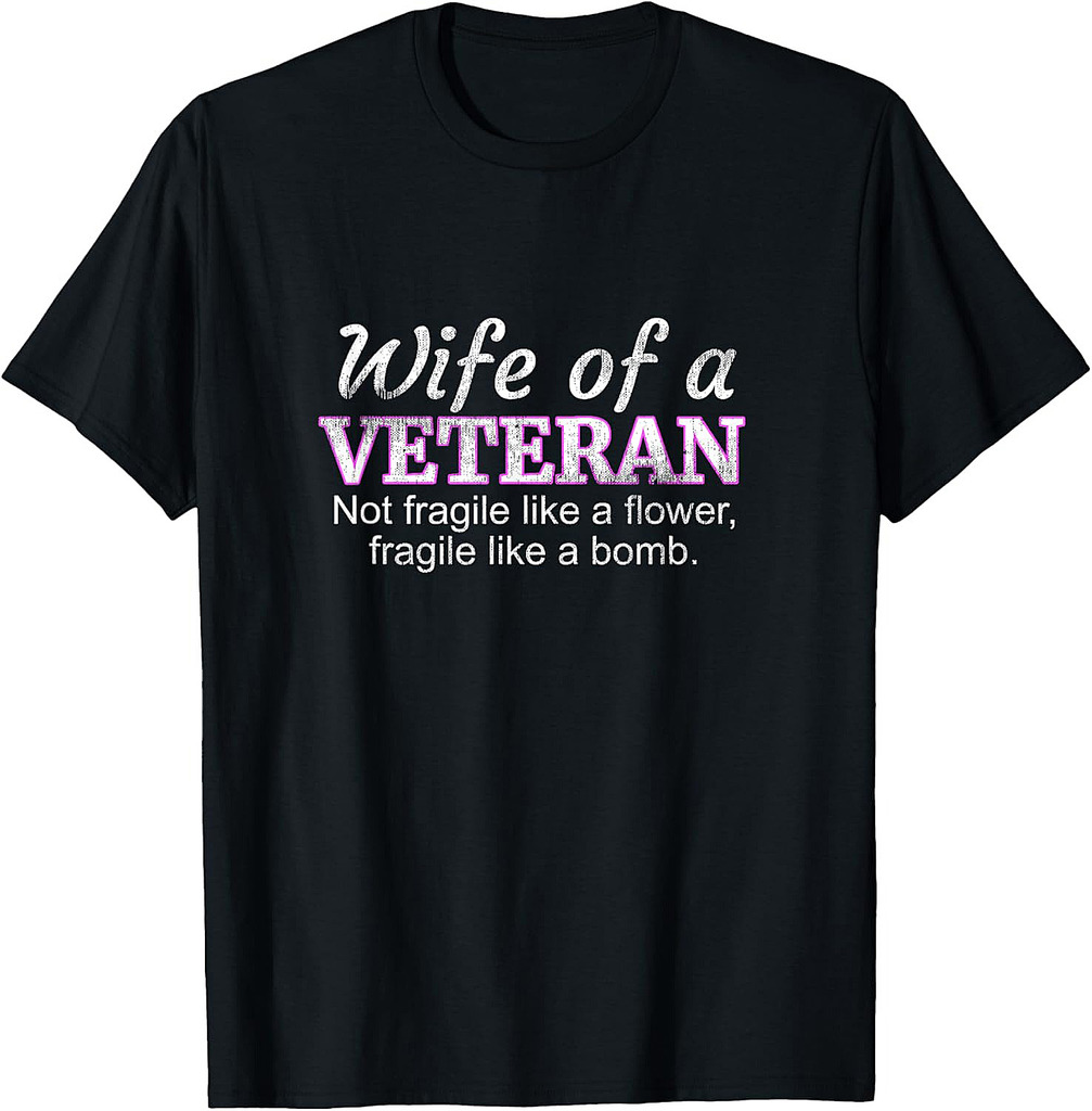 Wife Of A Veteran Military Support Husband T-Shirt Flower T-Shirt