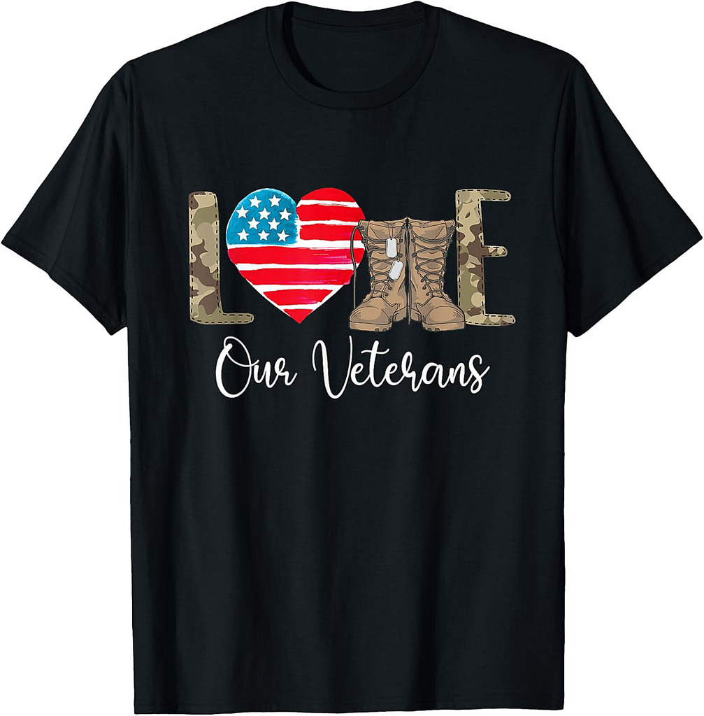 Love Our Veterans  Patriotic America Veterans Memorial Day T-Shirt