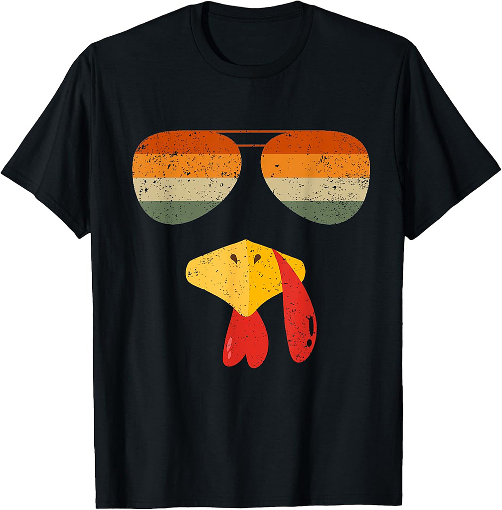 Turkey Face With Sunglasses Funny Thanksgiving For Boys T-Shirt