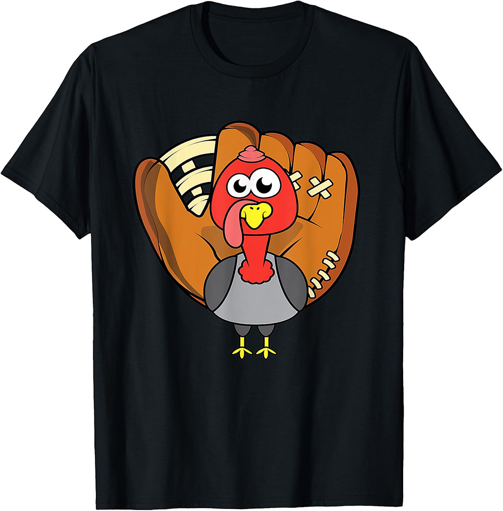 Turkey Day Cute Thanksgiving Boys Turkey Baseball Glove Gift T-Shirt
