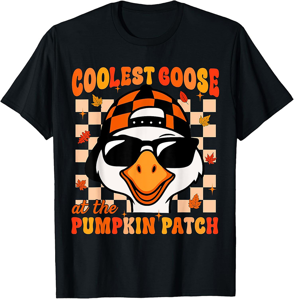 Groovy Coolest Goose at The Pumpkin Patch Fall Thanksgiving T-Shirt