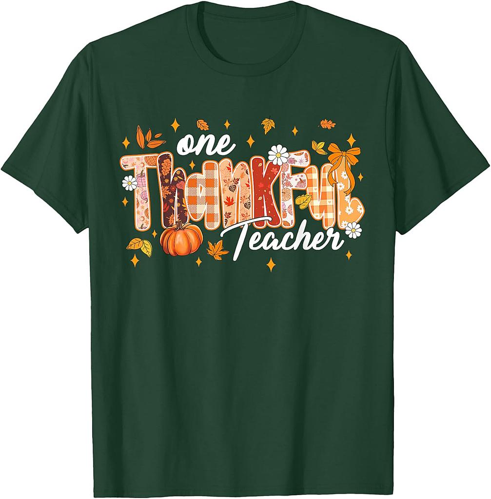One Thankful Teacher Thanksgiving Pumpkin Fall Autumn Women T-Shirt