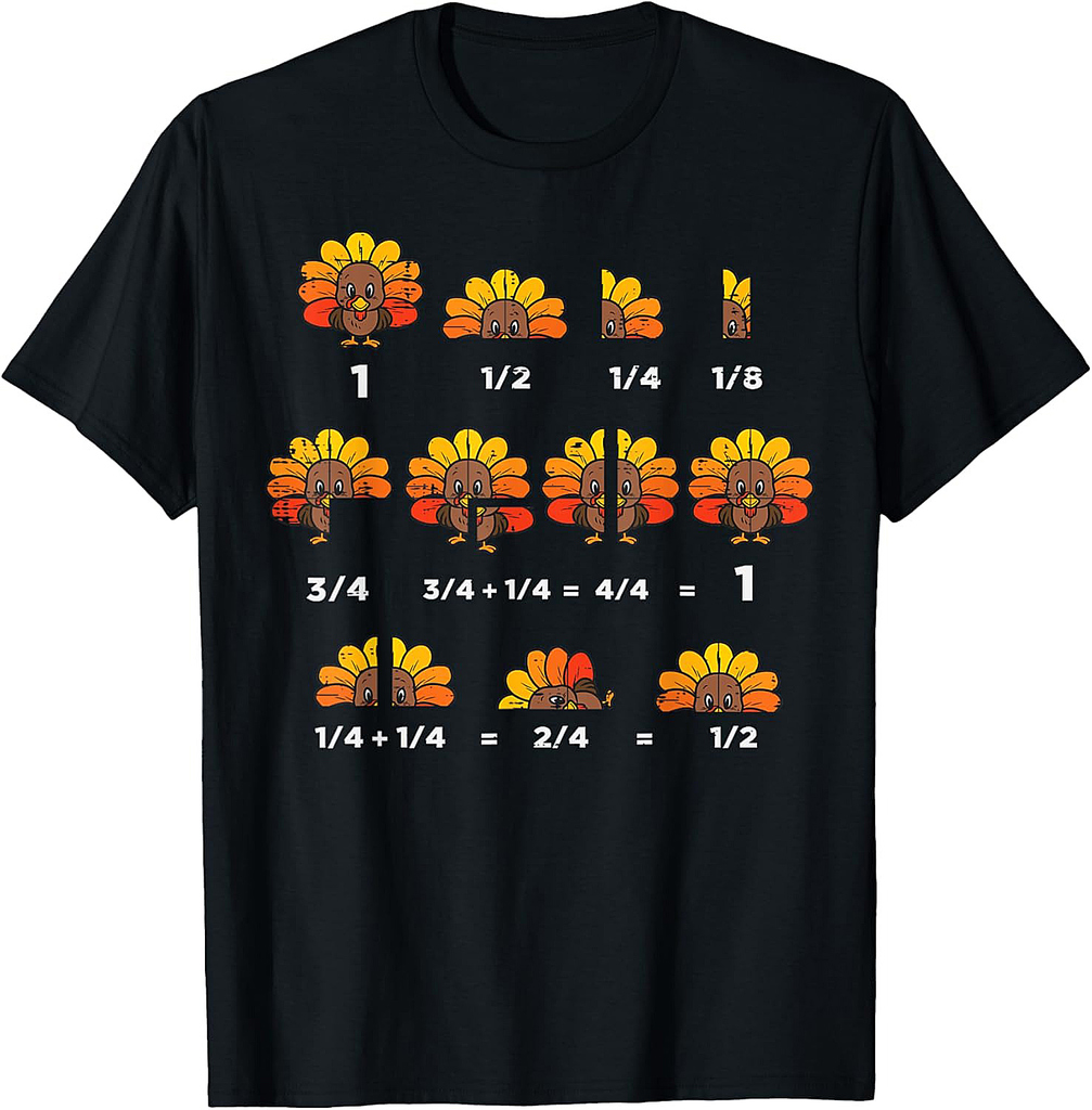 Thanksgiving Turkey Math Fraction Funny Teacher Men Women T-Shirt