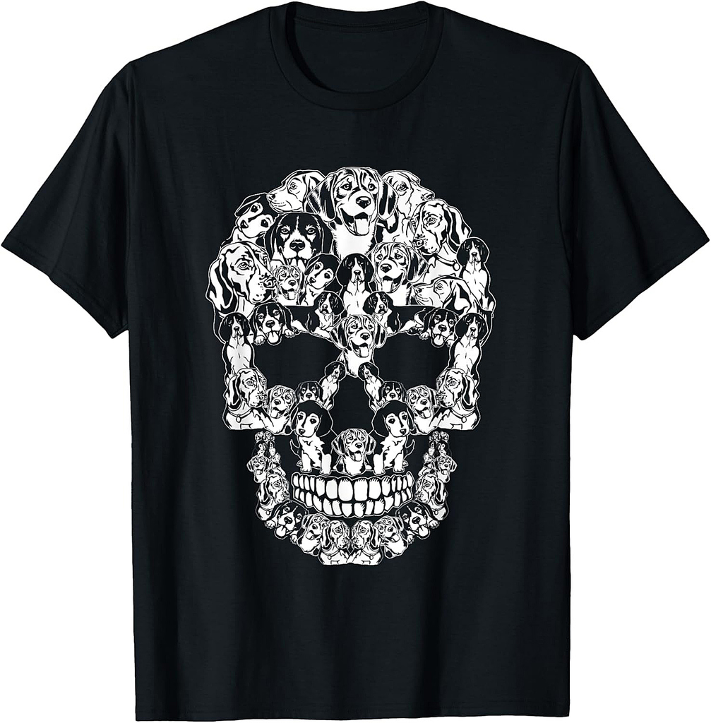 Beagle Dog Graphic Halloween Skull Costumes T-Shirt for Men Women