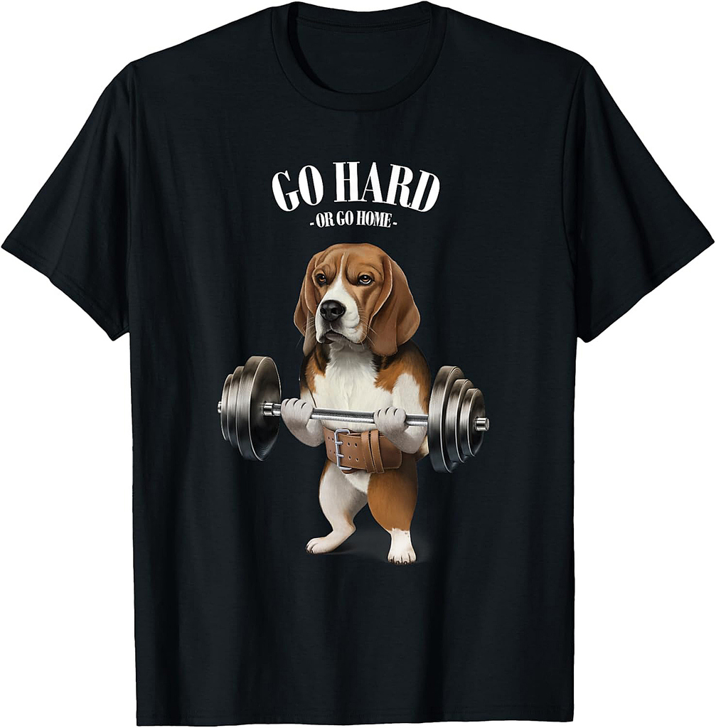 Beagle Dog Weightlifting in Fitness Gym T-Shirt