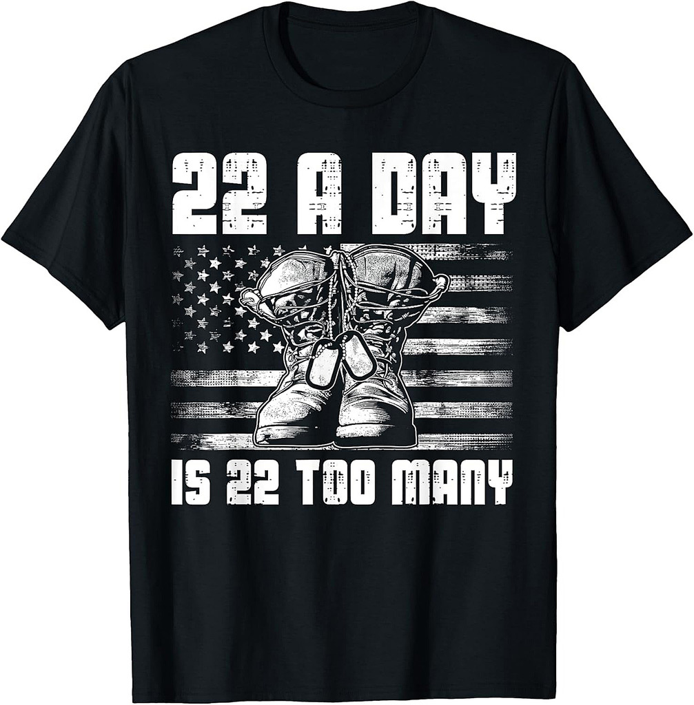 22 A Day Is 22 Too Many Veteran Lives Matter USA Flag T-Shirt