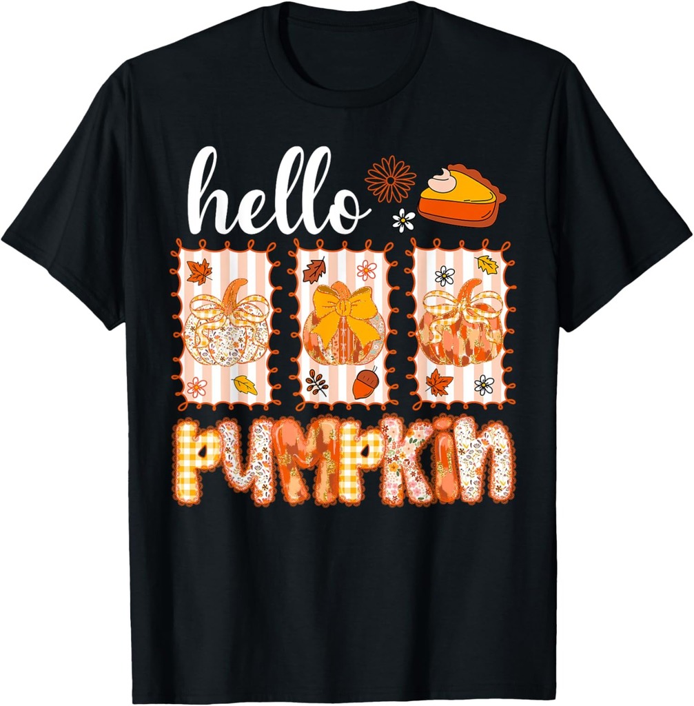 Hello Fall Pumpkin Bow Coquette Tis The Season Thanksgiving T-Shirt