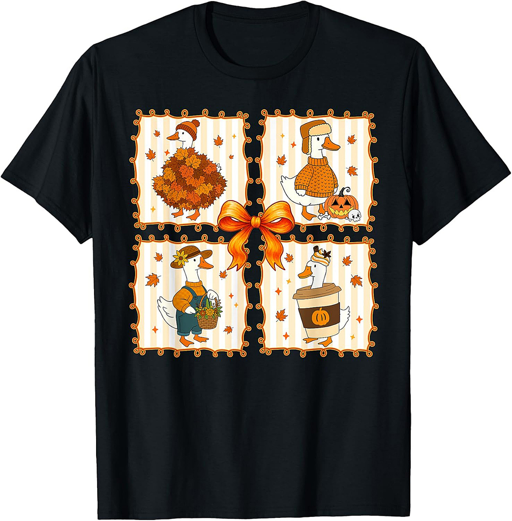 Retro Cozy Goose Pumpkin Fall Autumn Thanksgiving Women T-Shirt