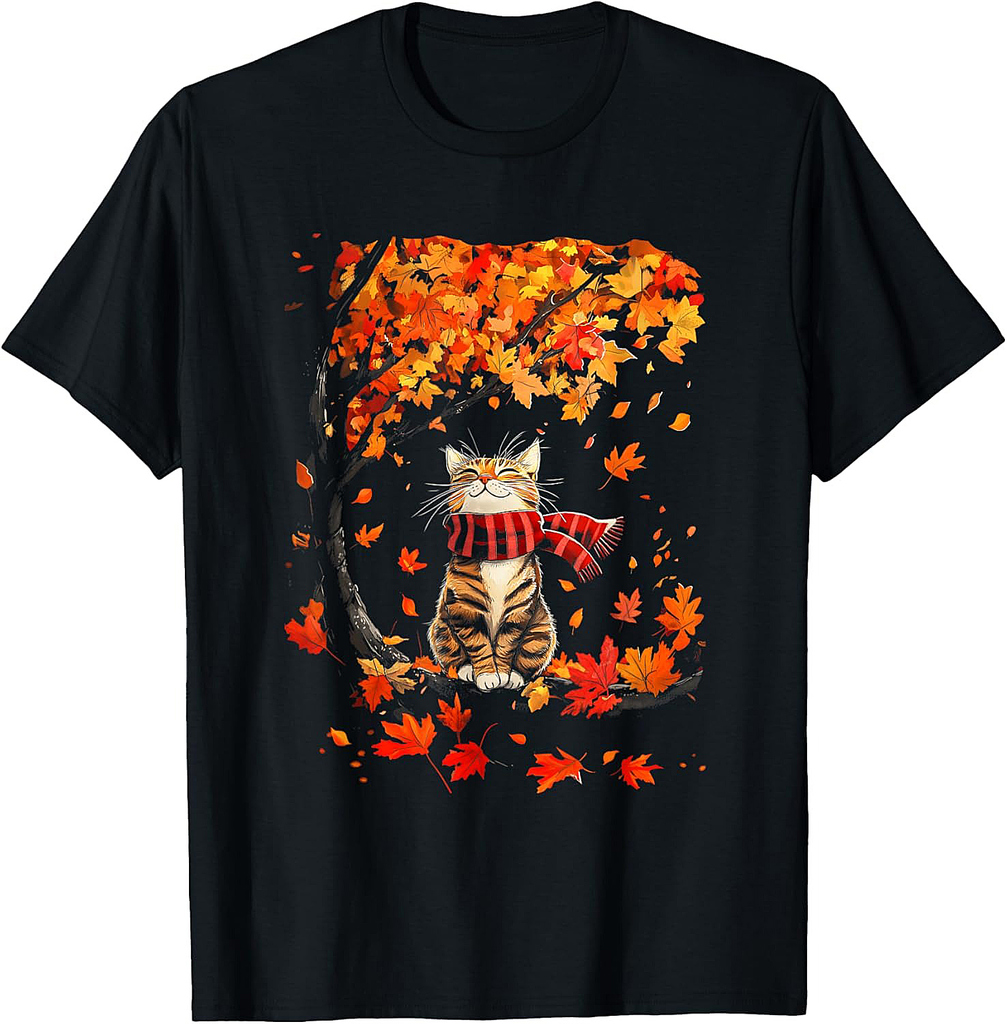 It's Fall Y'all Thanksgiving Cat Leaf Fall Tree Hello Autumn T-Shirt