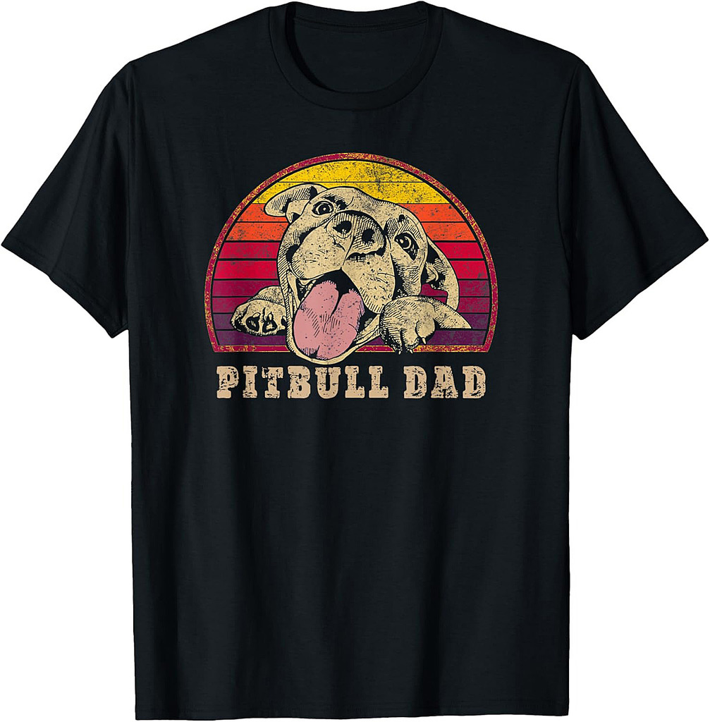 Pitbull Dad  Vintage Smiling Pitbull on Sunset Father T-Shirt