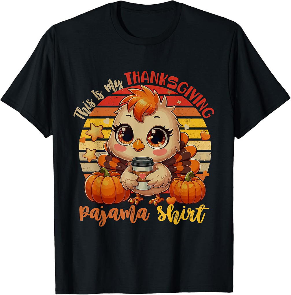 My Thanksgiving Pajama Shirt Autumn Turkey Drinking Coffee T-Shirt