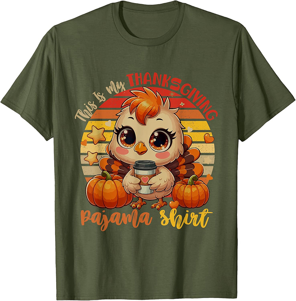 My Thanksgiving Pajama Shirt Autumn Turkey Drinking Coffee T-Shirt