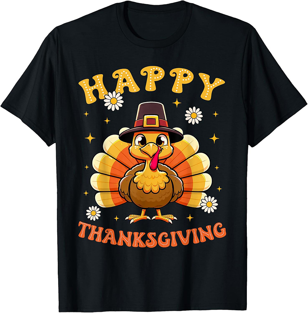 Groovy Happy Thanksgiving Funny Turkey Family Men Women T-Shirt