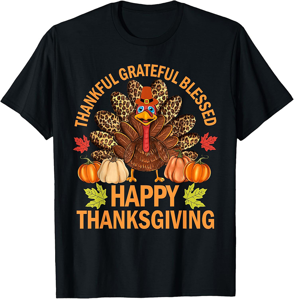 Happy Thanksgiving Funny Turkey Pumpkin Autumn Fall Family T-Shirt