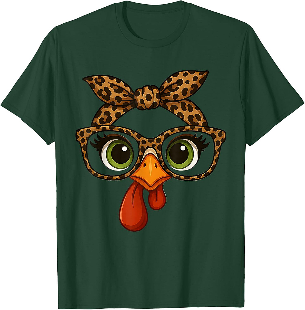 Thanksgiving Turkey Face Leopard Print Glasses Women Girls 003 T-Shirt