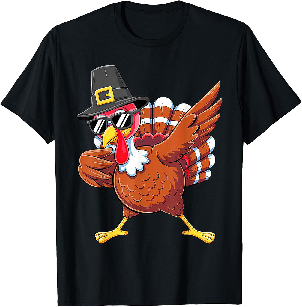 Dabbing Turkey Thanksgiving Day Pilgrim Boys Men Funny Dab T-Shirt