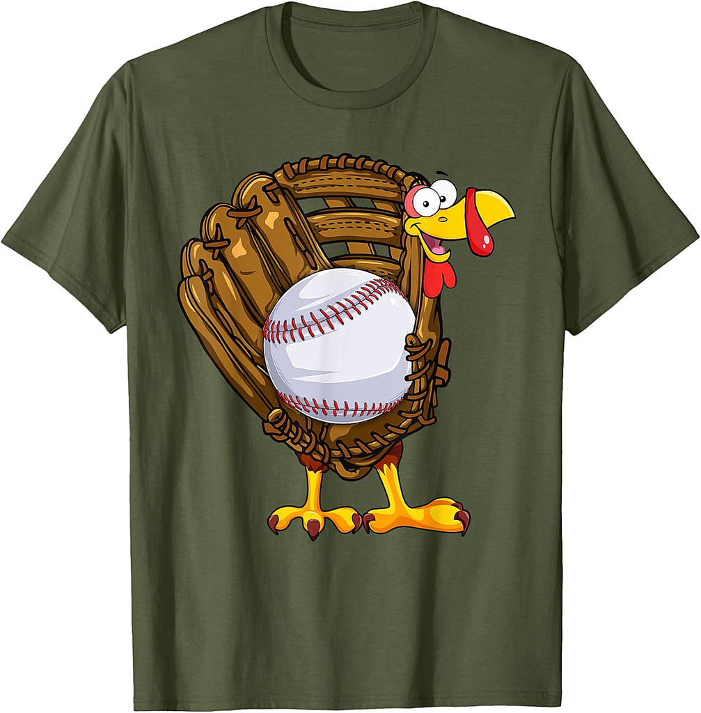 Funny Turkey Baseball Glove Autumn Fall Vibes Thanksgiving T-Shirt