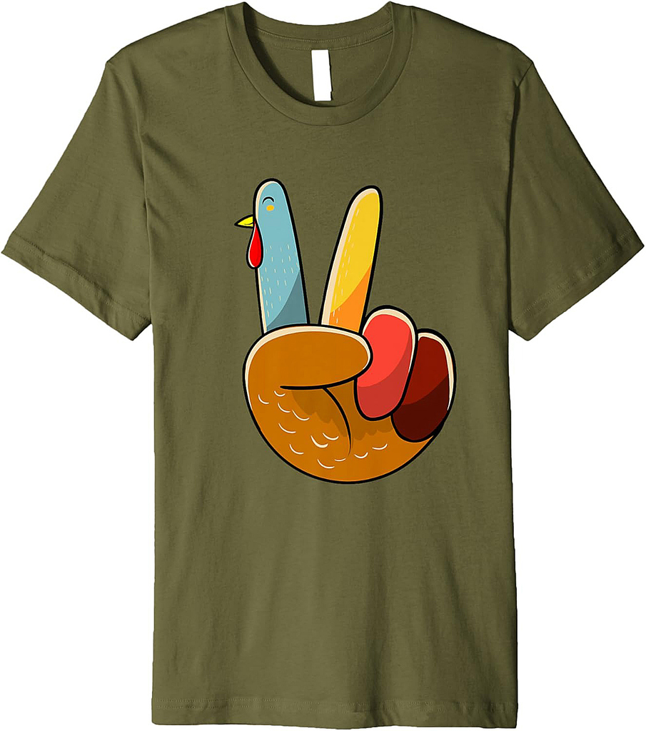 Turkey Peace Hand Sign Thanksgiving Thankful Women Girl Premium T-Shirt