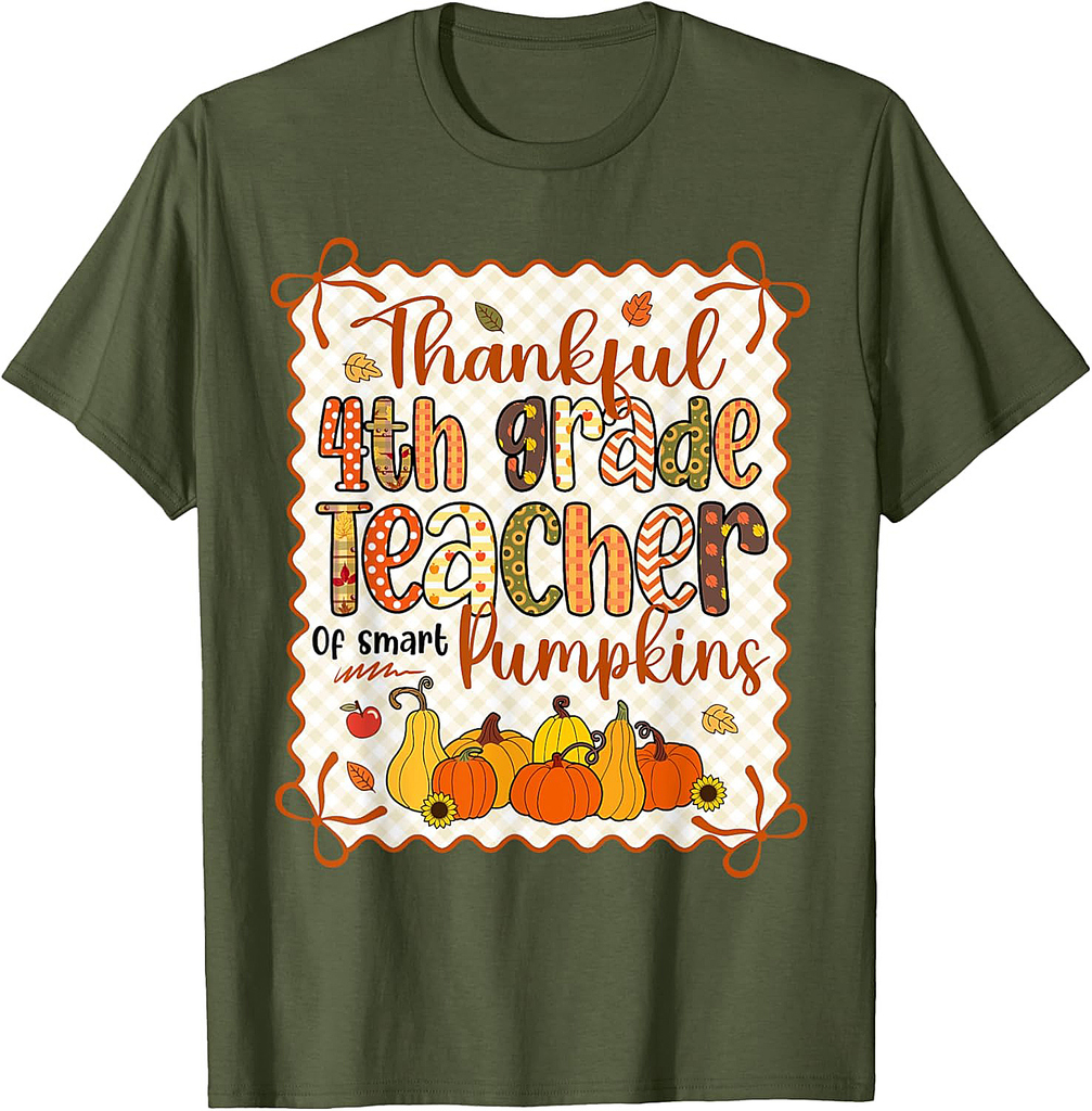 Thankful 4th Grade Teacher of Smart Pumpkins Thanksgiving T-Shirt