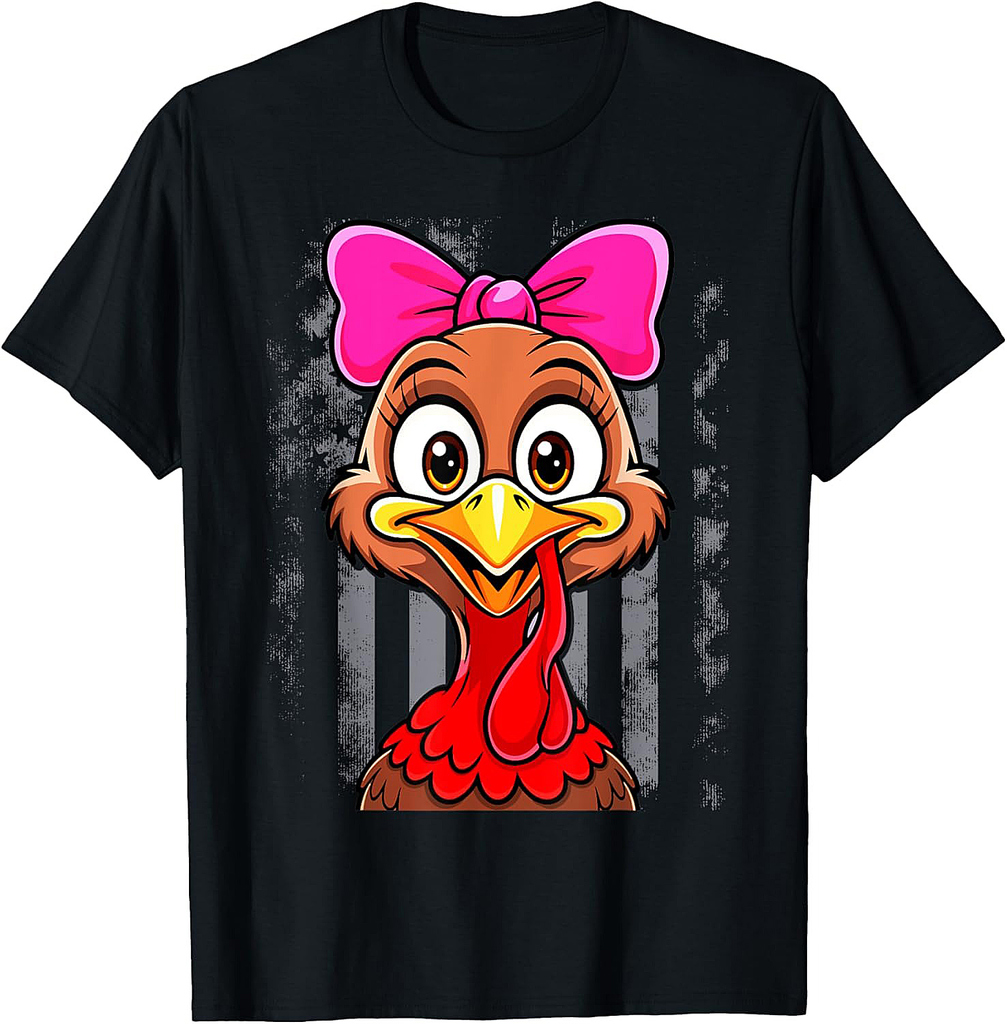 Turkey Face Girl Leopard Bow Thanksgiving Costume Turkey T-Shirt