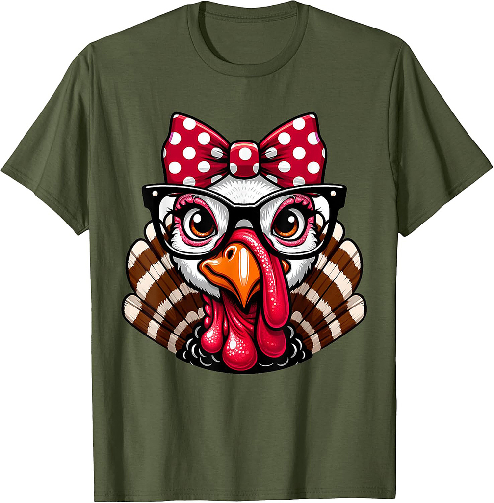 Thanksgiving Turkey Face Glasses Women Girls T-Shirt