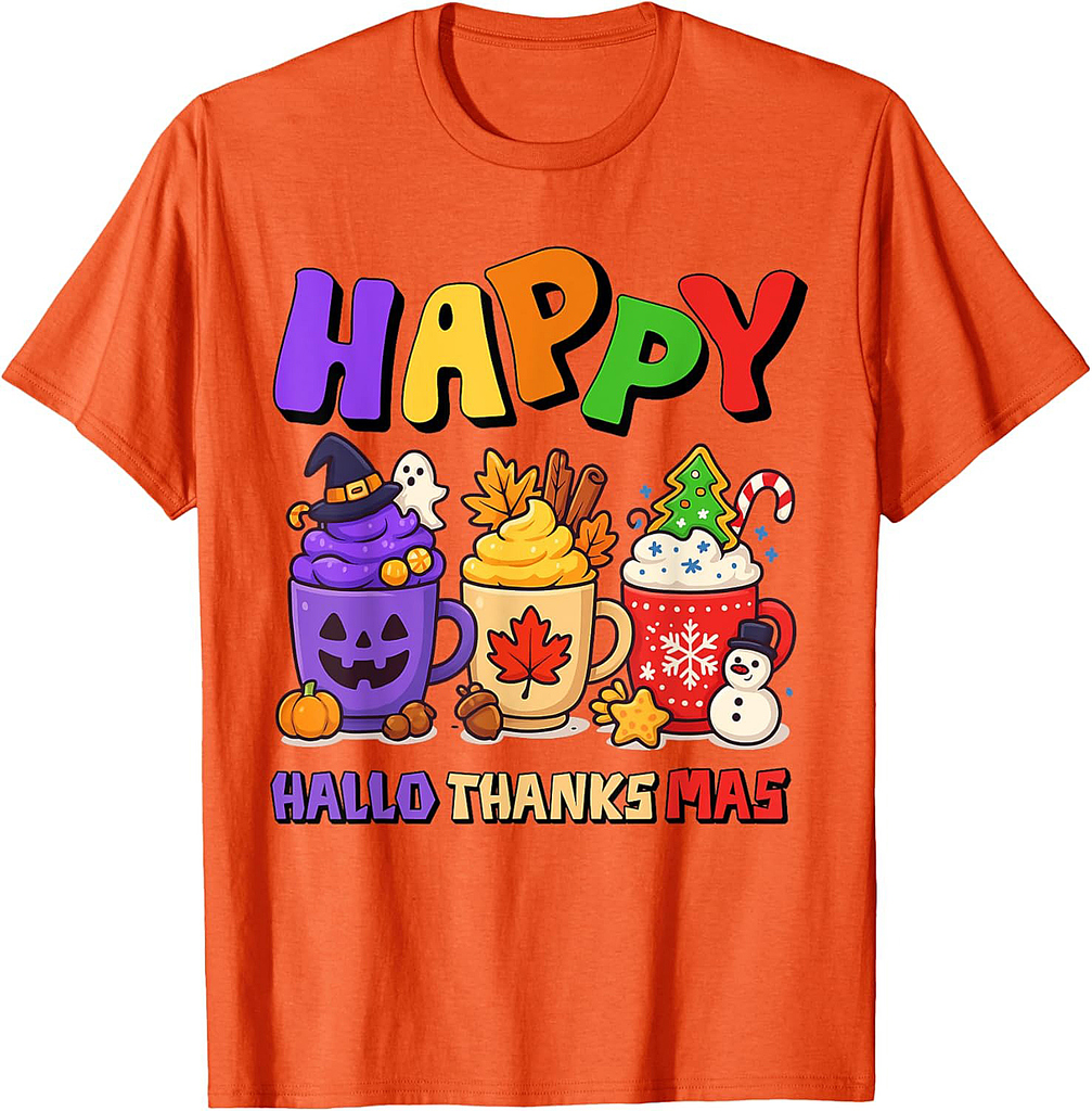 Happy HalloThanksMas Halloween Thanksgiving Christmas Coffee T-Shirt
