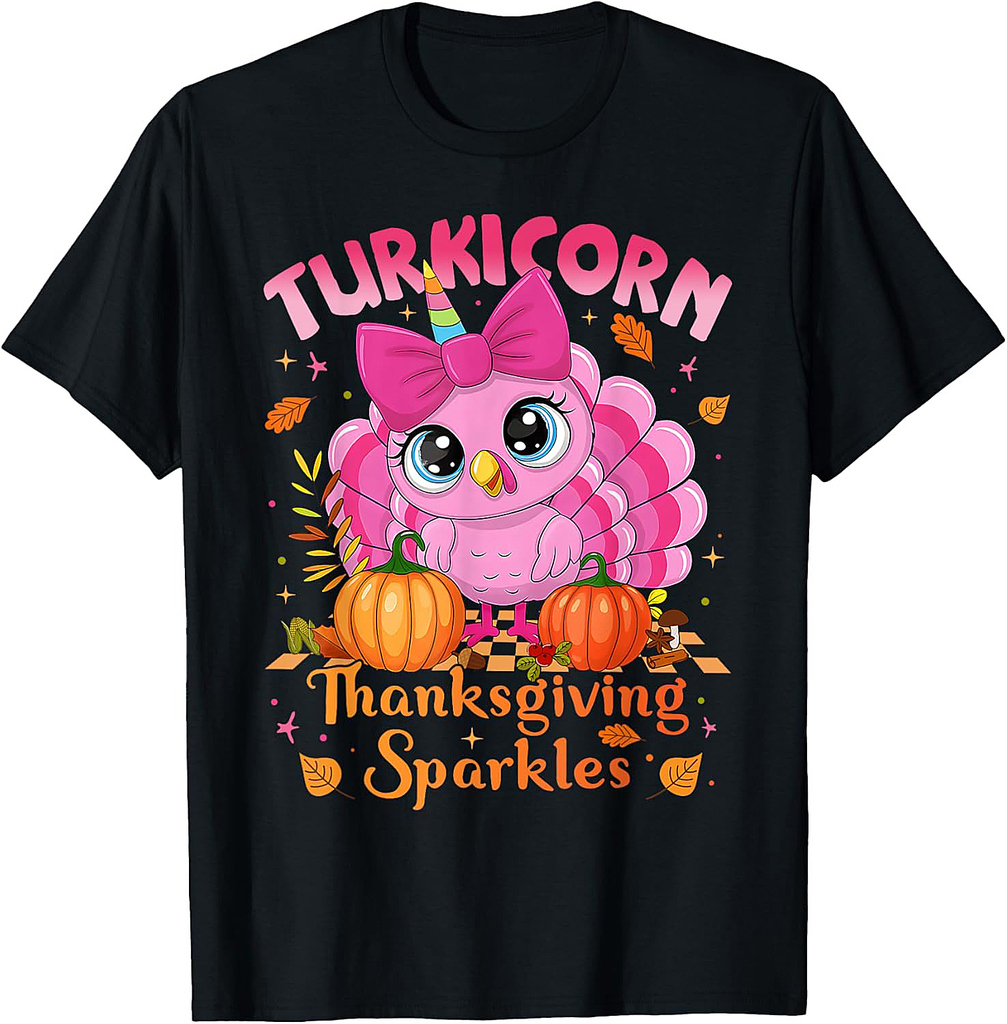 Cute Unicorn Turkey Turkicorn Girl Funny Thanksgiving T-Shirt