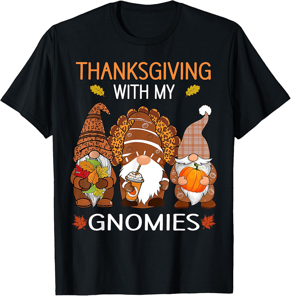 Thanksgiving women gnome fall leopard Turkey men girls T-Shirt