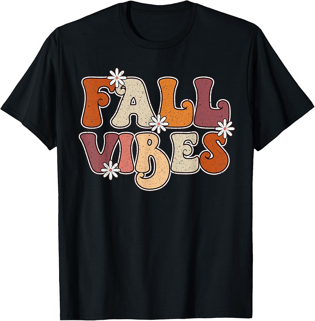 Fall Vibes Retro Groovy Thanksgiving Autumn Fall Lover Women T-Shirt